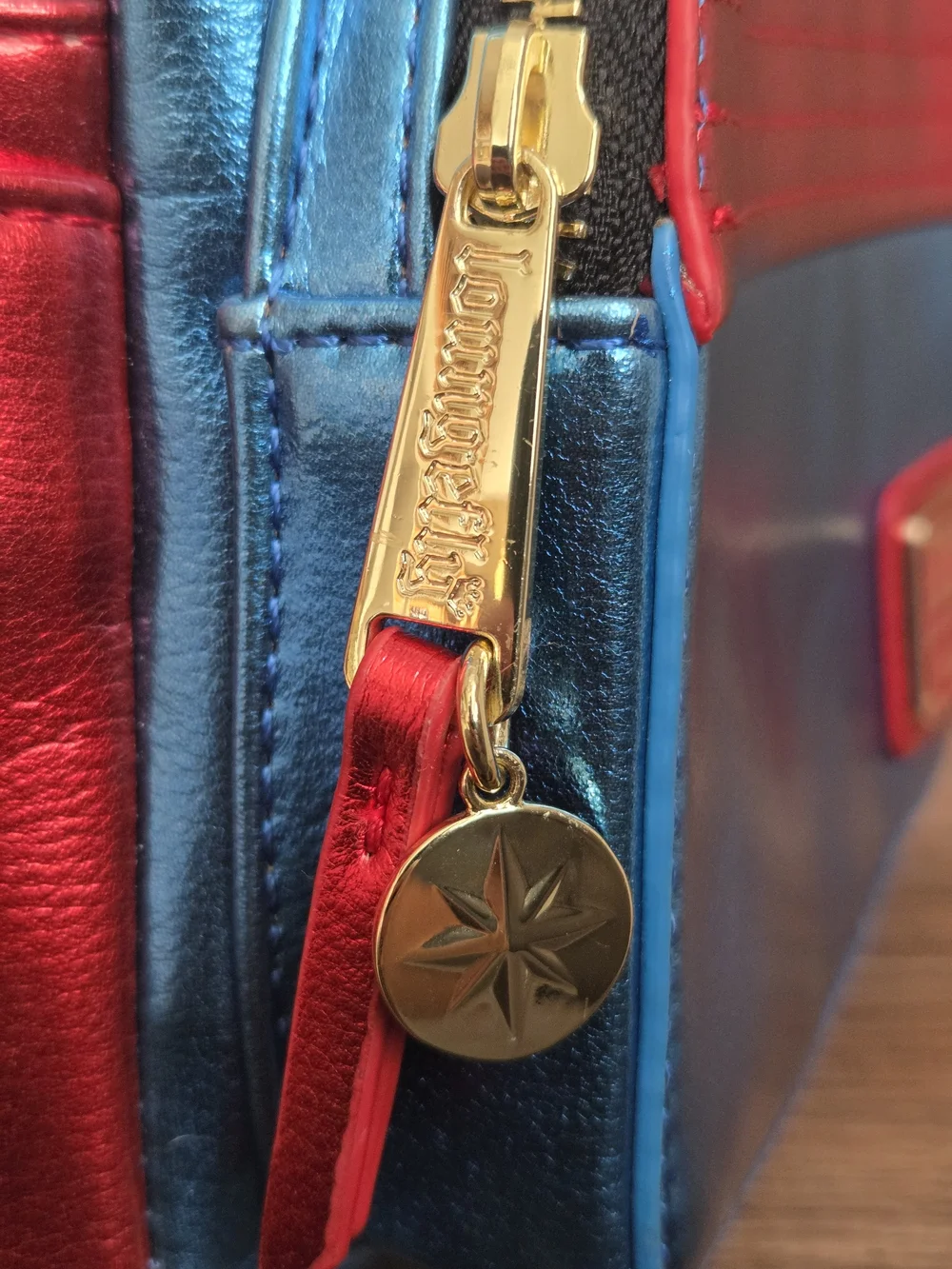 NWOT, Marvel Captain Marvel Metallic Mini Backpack - Blue/Red/Gold